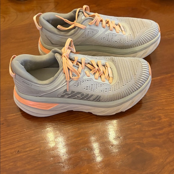 Hoka One One Bondi 7 Women's Running Shoes Gray & Orange - Picture 1 of 13